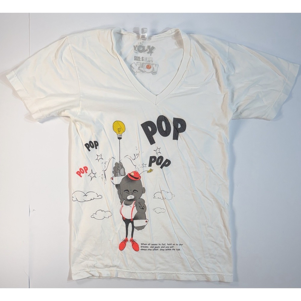 Oh Yolk Graphic T Shirt V Neck Pop Art Cartoon Tee Mens Small White